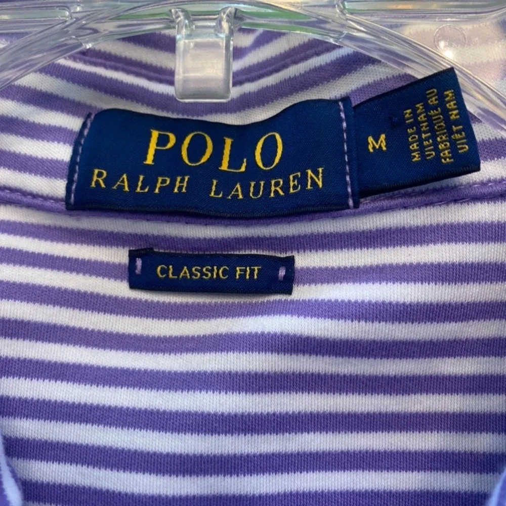 Ralph Lauren Men's Purple and White Striped Polo Shirt M
